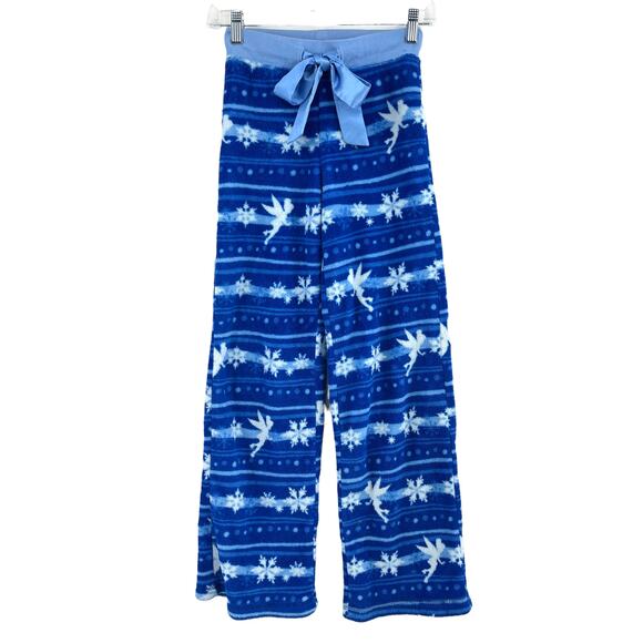 Disney SMALL Women's Blue Winter Tinkerbell Snowflake Flannel Pajama Pants - Picture 2 of 6